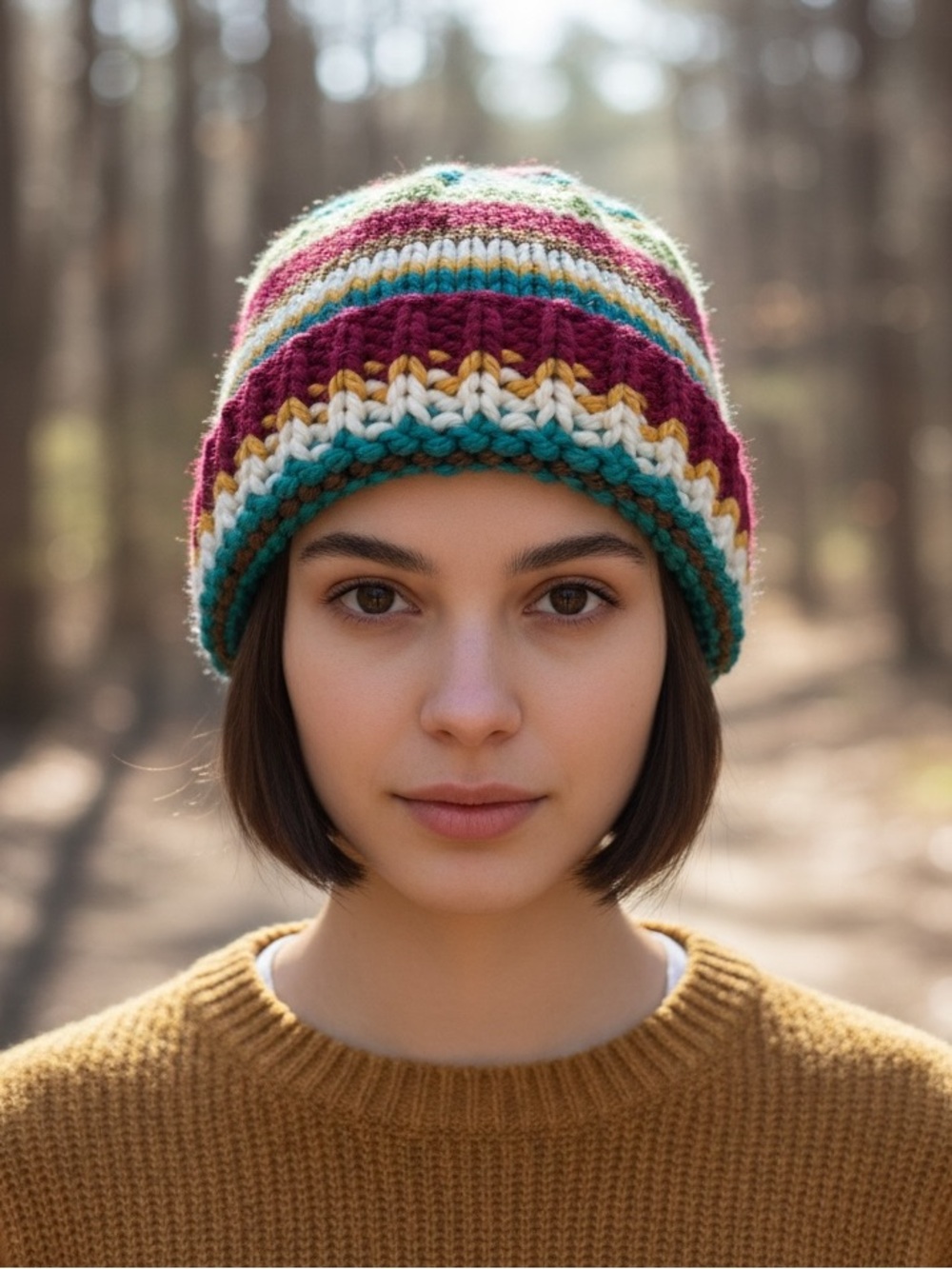 Handmade Boho Granola Cottagecore Knit chunky Beanie Wool Blend Hat
